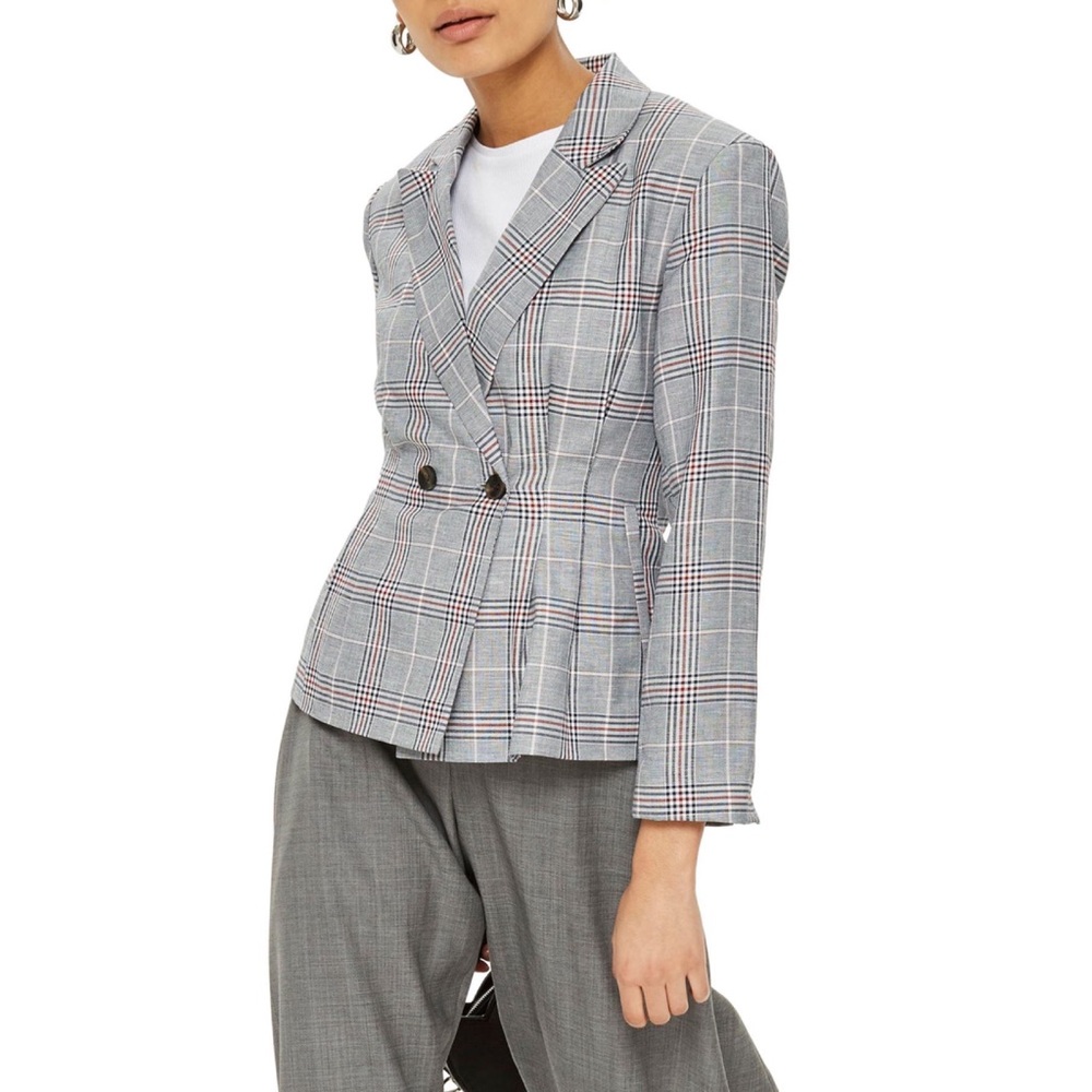 Topshop Cham Linen Checkered Jacket